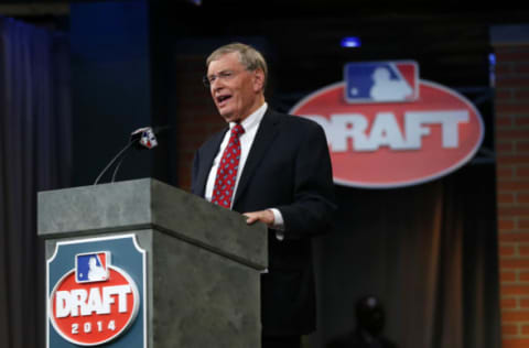 SECAUCUS, NJ – JUNE 5: Commissioner Allan H. Bud Selig at the podium during the MLB First-Year Player Draft at the MLB Network Studio on June 5, 2014 in Secacucus, New Jersey. (Photo by Rich Schultz/Getty Images)