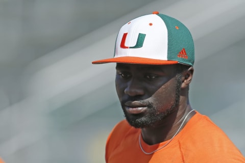 CORAL GABLES, FL – APRIL 12: Jacob Heyward #24 of the Miami Hurricanes prepares to take batting practice before the game against the Nova Southeastern Sharks on April 12, 2016. (Photo by Joel Auerbach/Getty Images)