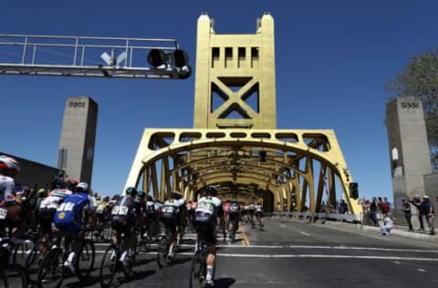 SACRAMENTO, CA – MAY 14: The peloton crosses a bridge during stage one of the AMGEN Tour of California from Sacramento to Sacramento on May 14, 2017 in Sacramento, California. (Photo by Bryn Lennon/Getty Images)