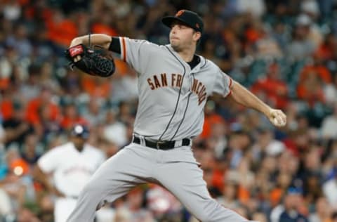 HOUSTON, TX – MAY 22: Andrew Suarez #59 of the San Francisco Giants pitches in the first inning against the Houston Astros at Minute Maid Park on May 22, 2018 in Houston, Texas. (Photo by Bob Levey/Getty Images)