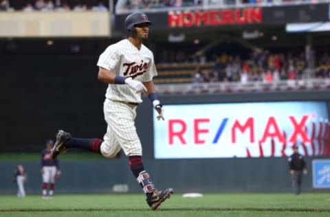 MINNEAPOLIS, MN – JUNE 02: Eddie Rosario #20 of the Minnesota Twins celebrates his two run homer in the third inning against the Cleveland Indians at Target Field on June 2, 2018 in Minneapolis, Minnesota. (Photo by Adam Bettcher/Getty Images)