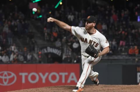 SAN FRANCISCO, CA – JUNE 26: Sam Dyson #49 of the San Francisco Giants pitches against the Colorado Rockies in the top of the ninth inning at AT&T Park on June 26, 2018 in San Francisco, California. The Giants won the game 3-2. (Photo by Thearon W. Henderson/Getty Images)