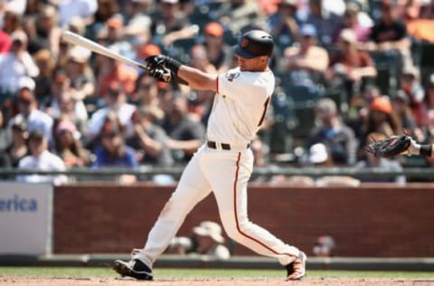 SAN FRANCISCO, CA – JUNE 06: Joe Panik #12 of the San Francisco Giants bats against the Arizona Diamondbacks at AT&T Park on June 6, 2018 in San Francisco, California. (Photo by Ezra Shaw/Getty Images)