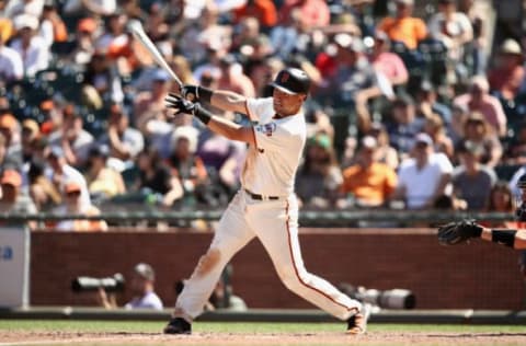 SAN FRANCISCO, CA – JUNE 28: Joe Panik #12 of the San Francisco Giants bats against the Colorado Rockies at AT&T Park on June 28, 2018 in San Francisco, California. (Photo by Ezra Shaw/Getty Images)