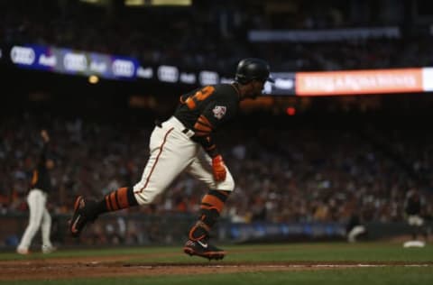 SAN FRANCISCO, CA – JULY 14: Andrew McCutchen #22 of the San Francisco Giants runs towards first base during the fourth inning against the Oakland Athletics at AT&T Park on July 14, 2018 in San Francisco, California. The Athletics defeated the Giants 4-3. (Photo by Stephen Lam/Getty Images)