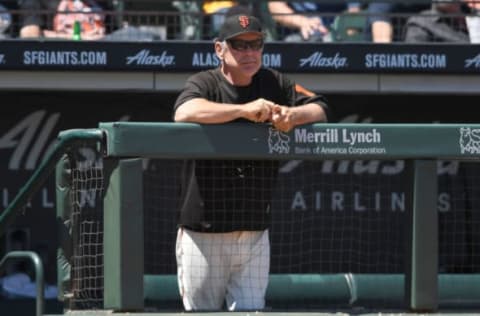 SAN FRANCISCO, CA – JULY 26: Manager Bruce Bochy #15 of the San Francisco Giants looks on from the dugout against the Pittsburgh Pirates in the bottom of the fifth inning at AT&T Park on July 26, 2017 in San Francisco, California. (Photo by Thearon W. Henderson/Getty Images)