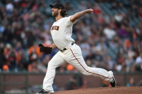 SAN FRANCISCO, CA – SEPTEMBER 16: Madison Bumgarner #40 of the San Francisco Giants pitches against the Arizona Diamondbacks in the top of the first inning at AT&T Park on September 16, 2017 in San Francisco, California. (Photo by Thearon W. Henderson/Getty Images)