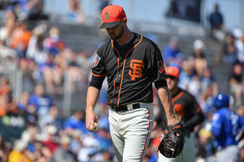 SCOTTSDALE, AZ – FEBRUARY 26: Tyler Beede #38 of the San Francisco Giants walks back to the dugout after pitching the first inning of the spring training game against the Kansas City Royals at Scottsdale Stadium on February 26, 2018 in Scottsdale, Arizona. (Photo by Jennifer Stewart/Getty Images)