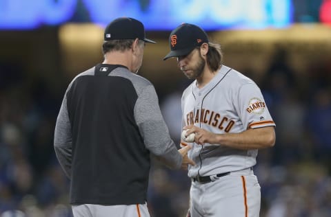 LOS ANGELES, CA – SEPTEMBER 23: Starting pitcher Madison Bumgarner