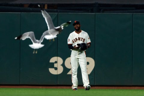 SAN FRANCISCO, CA – MAY 17: Austin Jackson #16 of the San Francisco Giants reacts as seagulls fly in the outfield during the twelfth inning against the Colorado Rockies at AT&T Park on May 17, 2018 in San Francisco, California. The Colorado Rockies defeated the San Francisco Giants 5-3 in 12 innings. (Photo by Jason O. Watson/Getty Images)