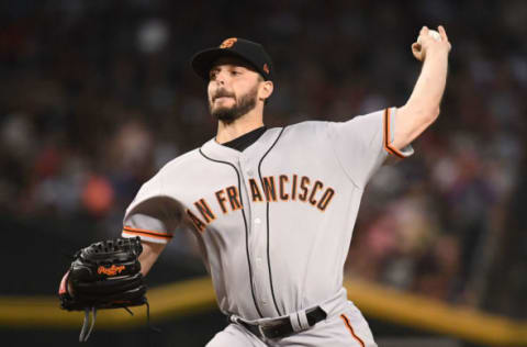 PHOENIX, AZ – AUGUST 04:Andrew Suarez #59 of the San Francisco Giants delivers a pitch in the first inning of the MLB game against the Arizona Diamondbacks at Chase Field on August 4, 2018 in Phoenix, Arizona. (Photo by Jennifer Stewart/Getty Images)