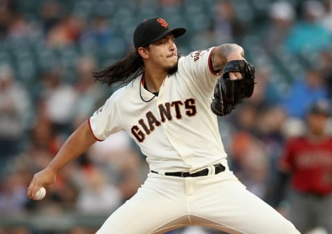 SAN FRANCISCO, CA – AUGUST 29: Dereck Rodriguez #57 of the San Francisco Giants pitches against the Arizona Diamondbacks in the first inning at AT&T Park on August 29, 2018 in San Francisco, California. (Photo by Ezra Shaw/Getty Images)