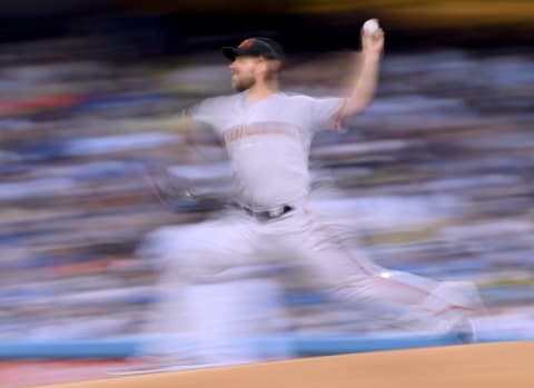 LOS ANGELES, CA – AUGUST 13: Madison Bumgarner #40 of the San Francisco Giants pitches during the third inning against the Los Angeles Dodgers during the first inning at Dodger Stadium on August 13, 2018 in Los Angeles, California. (Photo by Harry How/Getty Images)