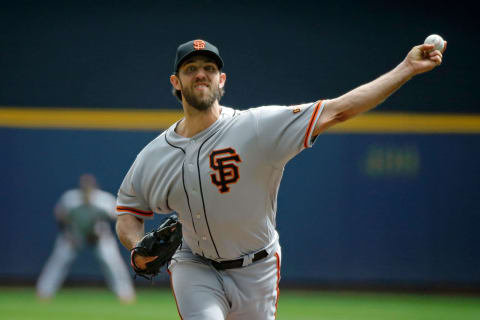 MILWAUKEE, WI – SEPTEMBER 09: Madison Bumgarner #40 of the San Francisco Giants pitches against the Milwaukee Brewers during the first inning at Miller Park on September 9, 2018 in Milwaukee, Wisconsin. (Photo by Jon Durr/Getty Images)