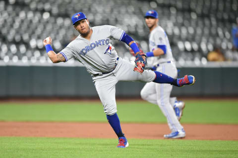 BALTIMORE, MD – SEPTEMBER 17: Yangervis Solarte #26 of the Toronto Blue Jays fields a a ground ball hit by Trey Mancini #16 (not pictured) of the Baltimore Orioles in the fourth inning during a baseball game at Oriole Park at Camden Yards on September 17, 2018 in Baltimore, Maryland. (Photo by Mitchell Layton/Getty Images)