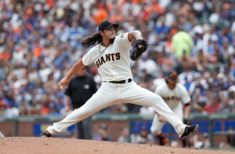 SAN FRANCISCO, CA – SEPTEMBER 29: Dereck Rodriguez #57 of the San Francisco Giants pitches in the top of the third inning against the Los Angeles Dodgers at AT&T Park on September 29, 2018 in San Francisco, California. (Photo by Lachlan Cunningham/Getty Images)