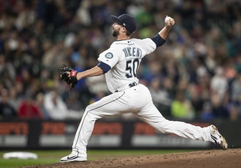 SEATTLE, WA – SEPTEMBER 29: Reliever Nick Vincent #50 of the Seattle Mariners delivers a pitch during the seventh inning a game against the Texas Rangers at Safeco Field on September 29, 2018 in Seattle, Washington. (Photo by Stephen Brashear/Getty Images)