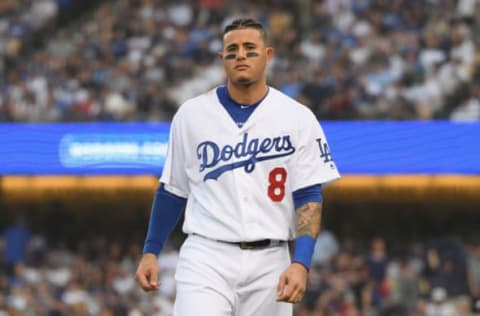 LOS ANGELES, CA – OCTOBER 28: Manny Machado #8 of the Los Angeles Dodgers reacts to his first inning strike out against the Boston Red Sox in Game Five of the 2018 World Series at Dodger Stadium on October 28, 2018 in Los Angeles, California. (Photo by Harry How/Getty Images)