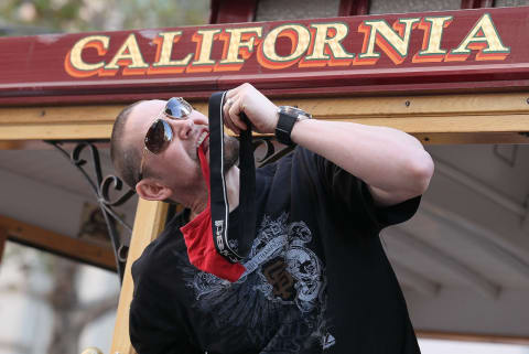 SAN FRANCISCO – NOVEMBER 03: Aubrey Huff of the San Francisco Giants bites his red thong underwear during the Giants’ victory parade on November 3, 2010 in San Francisco, California. Thousands of Giants fans lined the streets of San Francisco to watch the San Francisco Giants celebrate their 2010 World Series victory over the Texas Rangers. (Photo by Justin Sullivan/Getty Images)