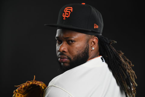 Johnny Cueto #47 of the SF Giants poses during the Giants Photo Day on February 21, 2019, in Scottsdale, Arizona. (Photo by Jamie Schwaberow/Getty Images)