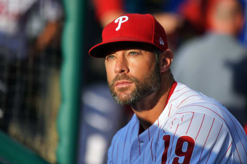 PHILADELPHIA, PA – JUNE 21: Manager Gabe Kapler #19 of the Philadelphia Phillies looks on before the game against the Miami Marlins at Citizens Bank Park on June 21, 2019 in Philadelphia, Pennsylvania. (Photo by Drew Hallowell/Getty Images)