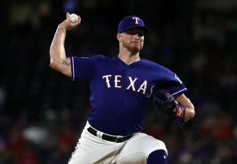 ARLINGTON, TEXAS – MAY 30: Shelby Miller #19 of the Texas Rangers throws against the Kansas City Royals in the eighth inning at Globe Life Park in Arlington on May 30, 2019 in Arlington, Texas. (Photo by Ronald Martinez/Getty Images)