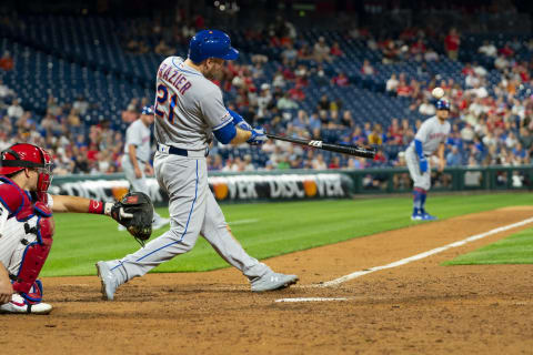 PHILADELPHIA, PA – AUGUST 30: Todd Frazier #21 of the New York Mets hits a three-run home run in the top of the ninth inning against the Philadelphia Phillies at Citizens Bank Park on August 30, 2019 in Philadelphia, Pennsylvania. The Mets defeated the Phillies 11-5. (Photo by Mitchell Leff/Getty Images)