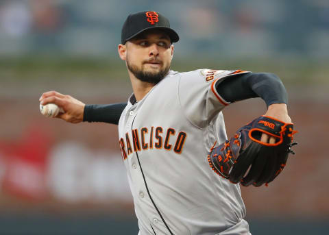 ATLANTA, GA – SEP 20: Tyler Beede #38 of the San Francisco Giants pitches in the first inning of an MLB game against the Atlanta Braves at SunTrust Park on September 20, 2019 in Atlanta, Georgia. (Photo by Todd Kirkland/Getty Images)