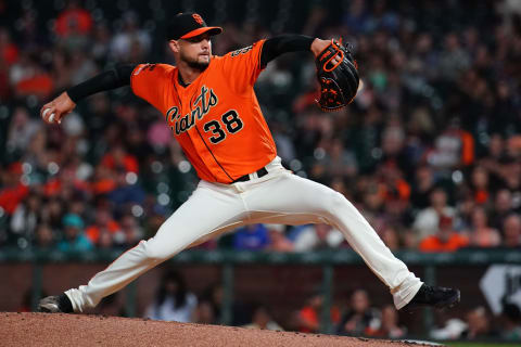 SAN FRANCISCO, CALIFORNIA – SEPTEMBER 13: Tyler Beede #38 of the SF Giants pitches during the second inning against the Miami Marlins at Oracle Park on September 13, 2019. (Photo by Daniel Shirey/Getty Images)