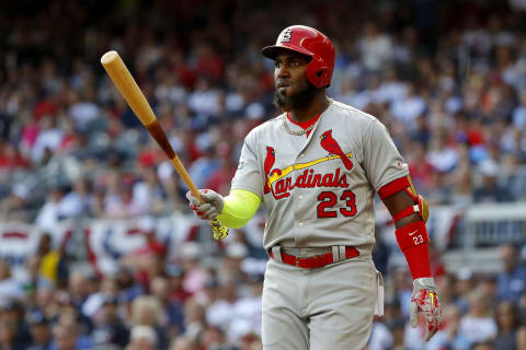 ATLANTA, GEORGIA – OCTOBER 09: Marcell Ozuna #23 of the St. Louis Cardinals in his second at-bat of the first inning against the Atlanta Braves in game five of the National League Division Series at SunTrust Park on October 09, 2019 in Atlanta, Georgia. (Photo by Kevin C. Cox/Getty Images)