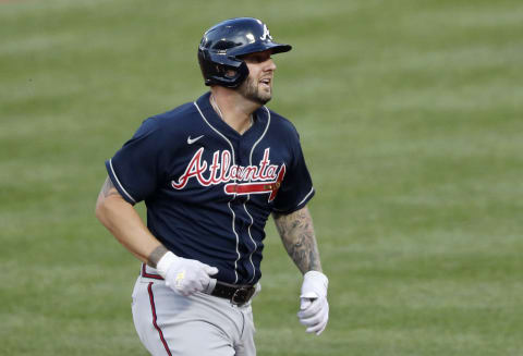 Atlanta baseball team’s Matt Adams runs the bases at Citi Field. (Photo by Jim McIsaac/Getty Images)