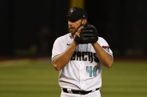 PHOENIX, ARIZONA – AUGUST 04: Madison Bumgarner #40 of the Arizona Diamondbacks delivers a pitch against the Houston Astros at Chase Field on August 04, 2020 in Phoenix, Arizona. (Photo by Norm Hall/Getty Images) – SF Giants