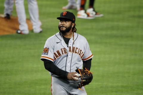 SF Giants starter Johnny Cueto walks off the field after giving up a home run. (Photo by Katelyn Mulcahy/Getty Images)