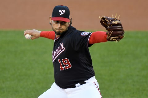 Potential SF Giants free-agent target Aníbal Sánchez #19 pitches for the Washington Nationals on September 21, 2020, in Washington, DC. (Photo by G Fiume/Getty Images)