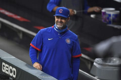 Manager David Ross #3 of the Chicago Cubs before the game against the Chicago White Sox on September 26, 2020 at Wrigley Field. (Photo by Quinn Harris/Getty Images)