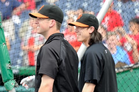 Buster Posey and Tim Lincecum. (Photo by Greg Fiume/Getty Images)