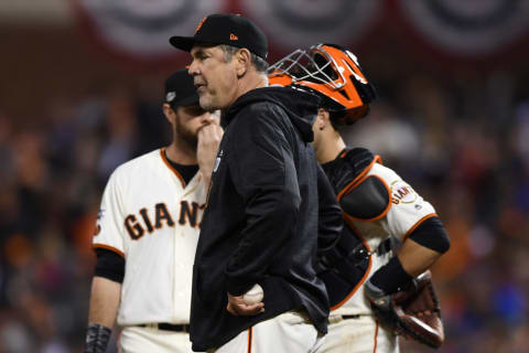 Bruce Bochy of the SF Giants stands on the pitchers mound during the 2016 NLDS. (Photo by Thearon W. Henderson/Getty Images)