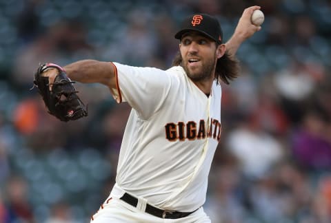 SAN FRANCISCO, CA – SEPTEMBER 16: Madison Bumgarner #40 of the San Francisco Giants pitches against the Arizona Diamondbacks in the top of the first inning at AT&T Park on September 16, 2017 in San Francisco, California. (Photo by Thearon W. Henderson/Getty Images)