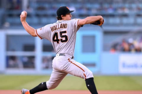 LOS ANGELES, CA – JUNE 15: Derek Holland #45 of the San Francisco Giants pitches to the Los Angeles Dodgers during the first inning at Dodger Stadium on June 15, 2018 in Los Angeles, California. (Photo by Harry How/Getty Images)