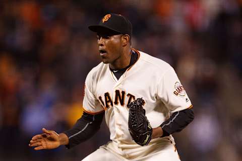 Santiago Casilla #46 of the San Francisco Giants celebrates. (Photo by Jason O. Watson/Getty Images)