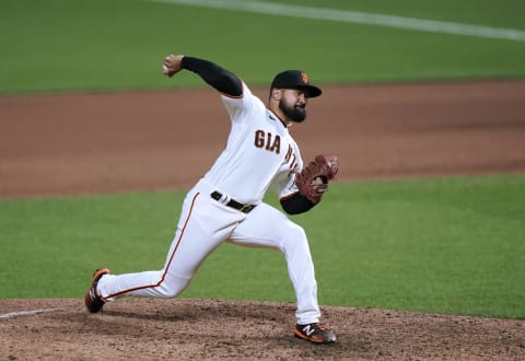 Rico Garcia #39 of the San Francisco Giants pitches in July. (Photo by Thearon W. Henderson/Getty Images)