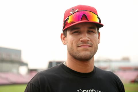 SF Giants prospect David Villar describes one of his baseball superstitious rituals, drawing a “1” in the dirt before to remind him that it takes just one good at-bat during his stint with the Salem-Keizer Volcanoes on Monday, Aug. 20, 2018.