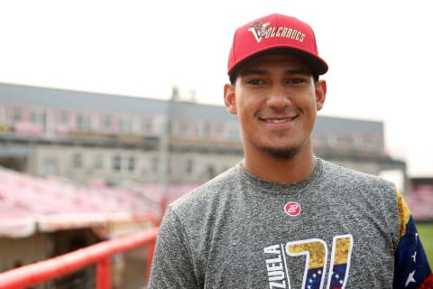 One of the SF Giants top prospects, catcher Ricardo Genoves with the Salem-Keizer Volcanoes. (Volcbase Superstitions Ar 09)