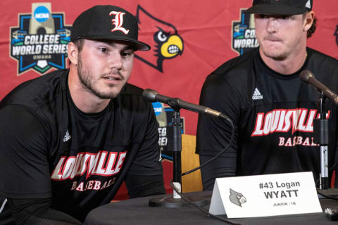 SF Giants prospect Logan Wyatt answering questions during a press conference during his time at the University of Louisville.