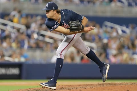 Former Atlanta relief pitcher Jeremy Walker (63) delivers a pitch in the fifth inning against the Miami Marlins at Marlins Park. Walker has joined the SF Giants on a minor-league deal. (Sam Navarro-USA TODAY Sports)