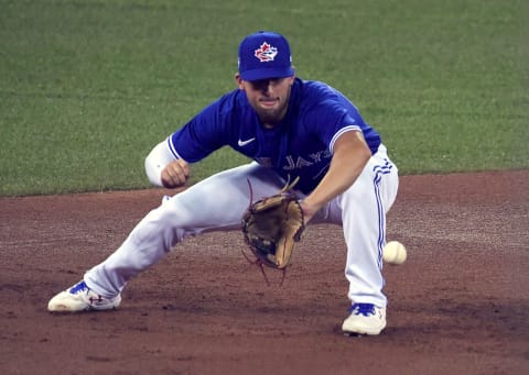 Toronto Blue Jays infielder Kevin Smith (78) fields a ground ball during an intra-squad game in summer training at the Rogers Centre. (Dan Hamilton-USA TODAY Sports)