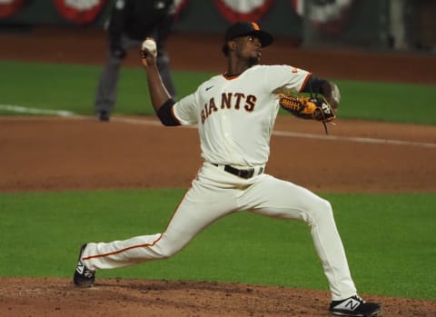 The SF Giants drafted relief pitcher Dany Jimenez (52) in last year’s Rule 5 Draft, but returned him to the Toronto Blue Jays. (Kelley L Cox-USA TODAY Sports)