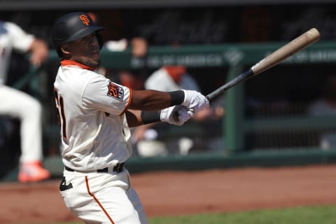 SF Giants right fielder Luis Basabe (61) during the third inning against the Seattle Mariners at Oracle Park. (Darren Yamashita-USA TODAY Sports)