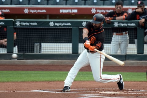 SF Giants outfielder LaMonte Wade Jr. bats during the first inning at Scottsdale Stadium. (Joe Camporeale-USA TODAY Sports)