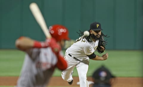 Pittsburgh Pirates relief pitcher Richard Rodriguez (48) pitches to Cincinnati Reds’ third baseman Eugenio Suarez (7) during the ninth inning at PNC Park. Pittsburgh won 7-2. He could be one of the best options to help the SF Giants bullpen at the MLB trade deadline. (Charles LeClaire-USA TODAY Sports)